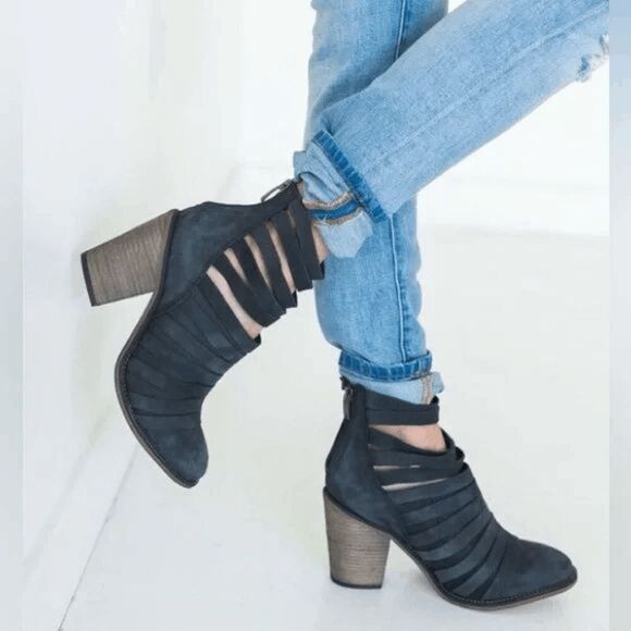 Free People Boho Hybrid Strappy Leather Women’s Ankle Bootie in Black EU37/6.5-7 - Picture 9 of 10